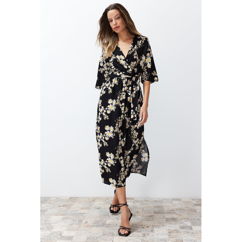 Women's Floral Midi Three-Quarter Sleeve Casual Regular Fit Dresses