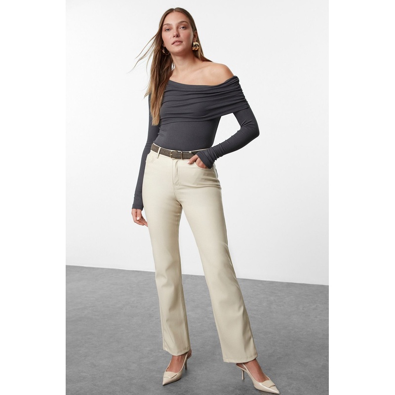 Women's Grey Straight Long Slim Blouse