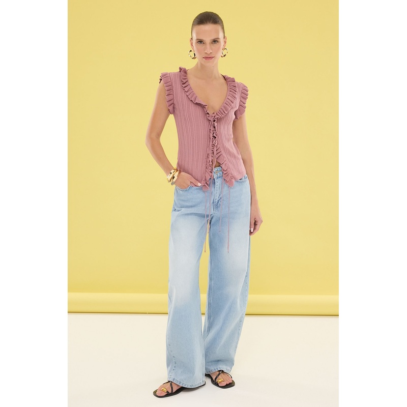 Women's Pink Straight Sleeveless Slim Blouse