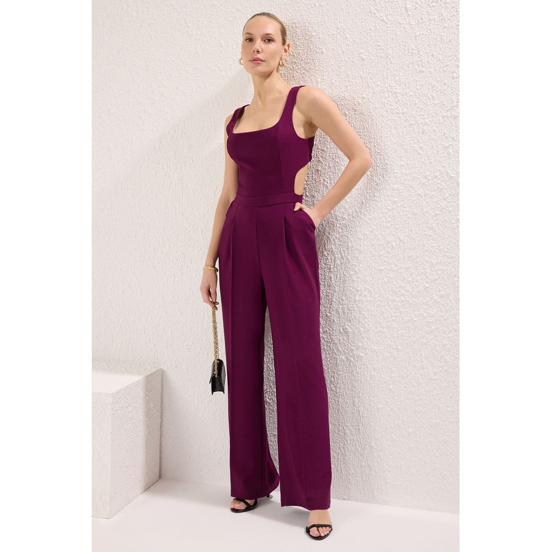 Women's Purple Straight Hanging Business Regular Overalls