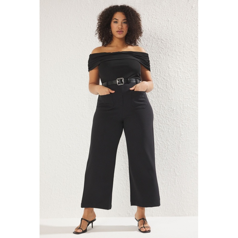 Curve Women's Plain High Waist Plus Size Pants