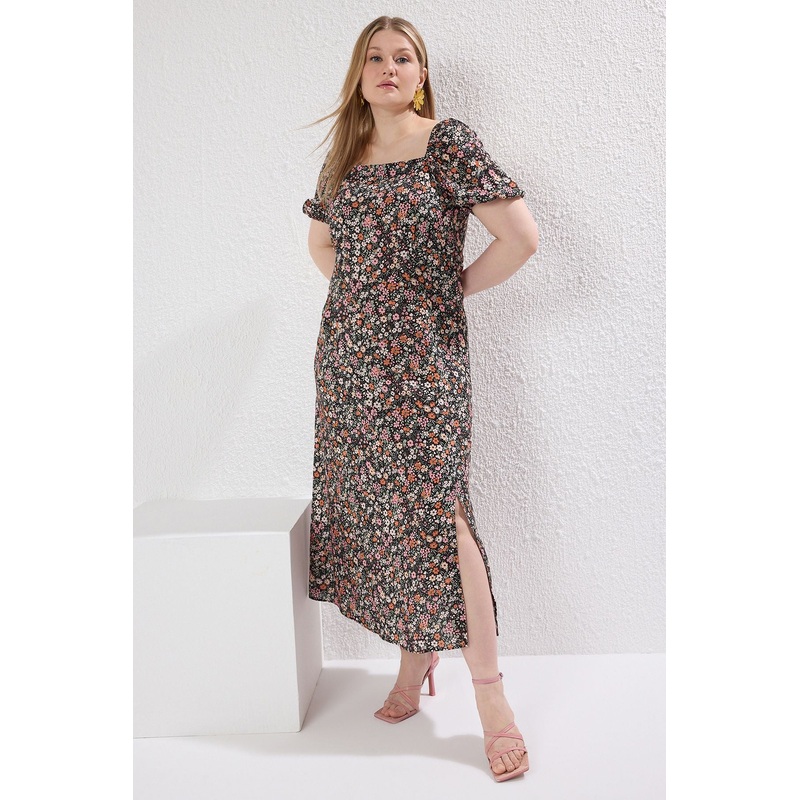 Curve Women's Plain Midi Short Casual Relaxed Fit Plus Size Dress