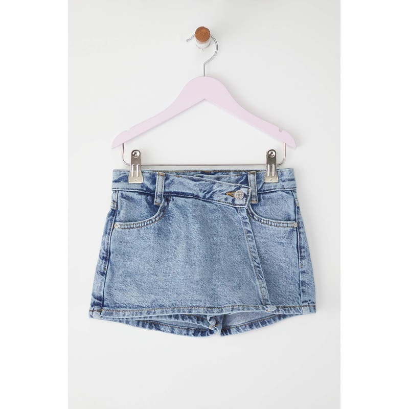 kds Girls Blue Straight Short / Mini Asymmetric Comfort Skirt