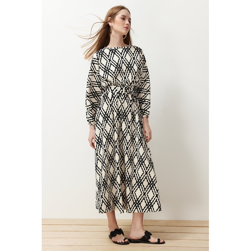 Modest Women's Brown Geometrisches Muster Maxi Long Casual Regular Fit Modest Fashion Dresses