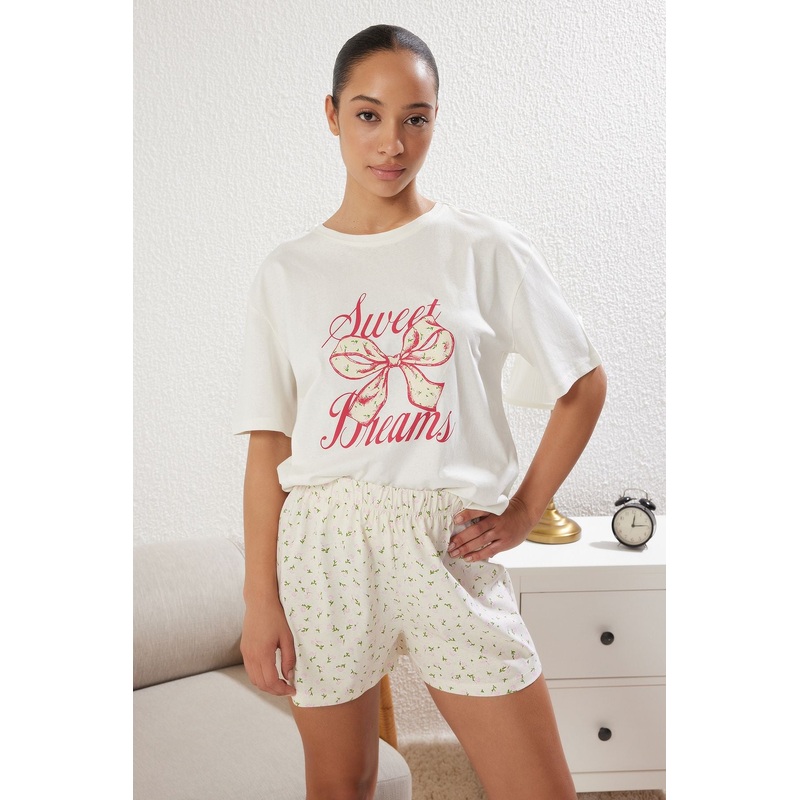 Women's 2 Pack Geblmt Short Loungewear Regular Pajama Set