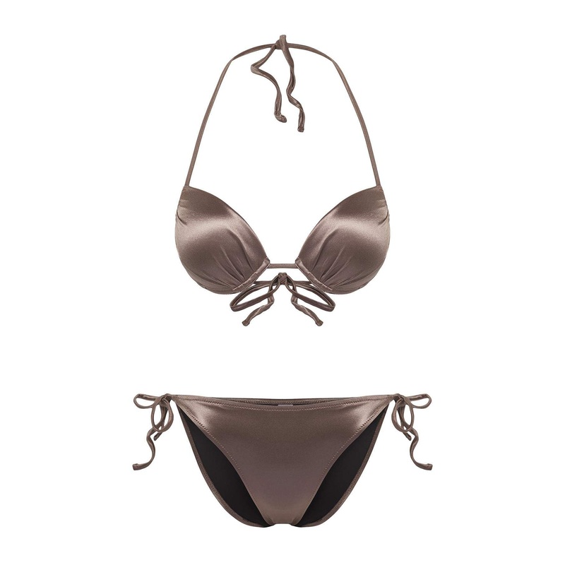 Women's Beige Straight Fixed Cup Bikini Set