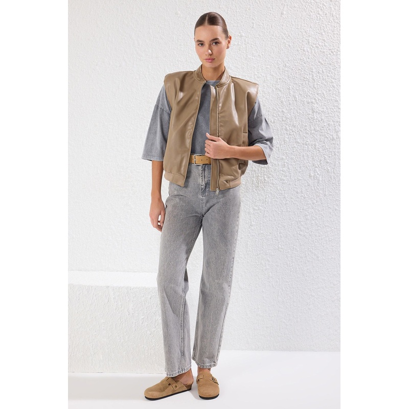 Women's Beige Straight Regular Waistcoat