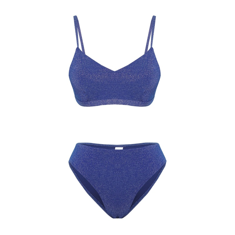 Women's Blue Plain Removable Cup Bikini Set