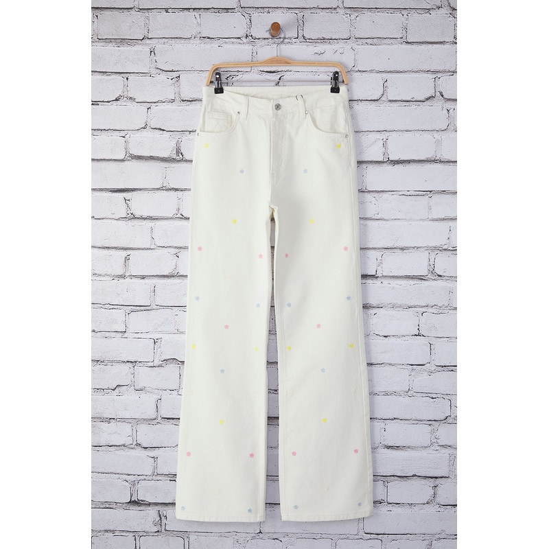 Women's Embroidered / Embroidered Wide Leg Normal Waist Jeans