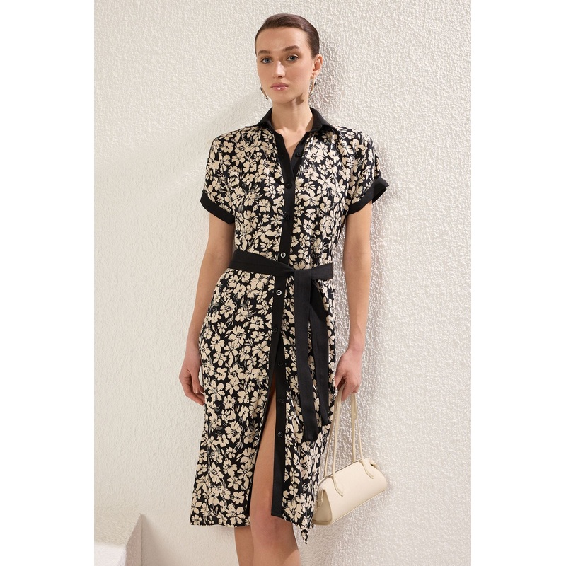 Women's Geblmt Midi Short Casual Regular Dress