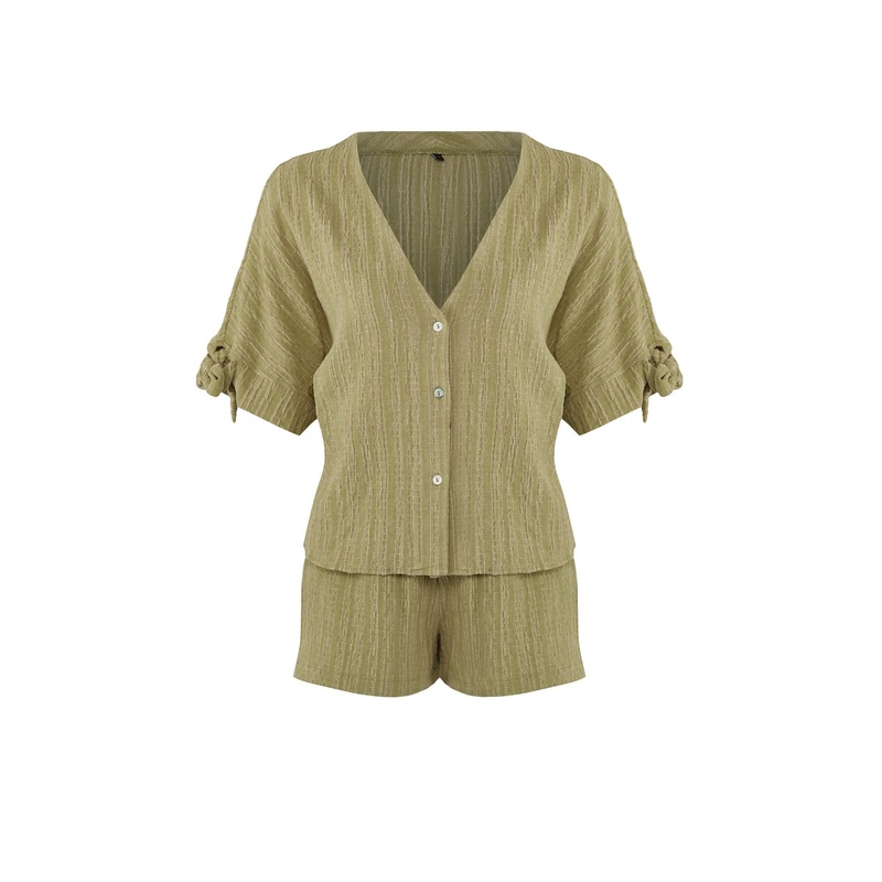 Women's Green Straight Short Sportswear Regular Two Piece Sets