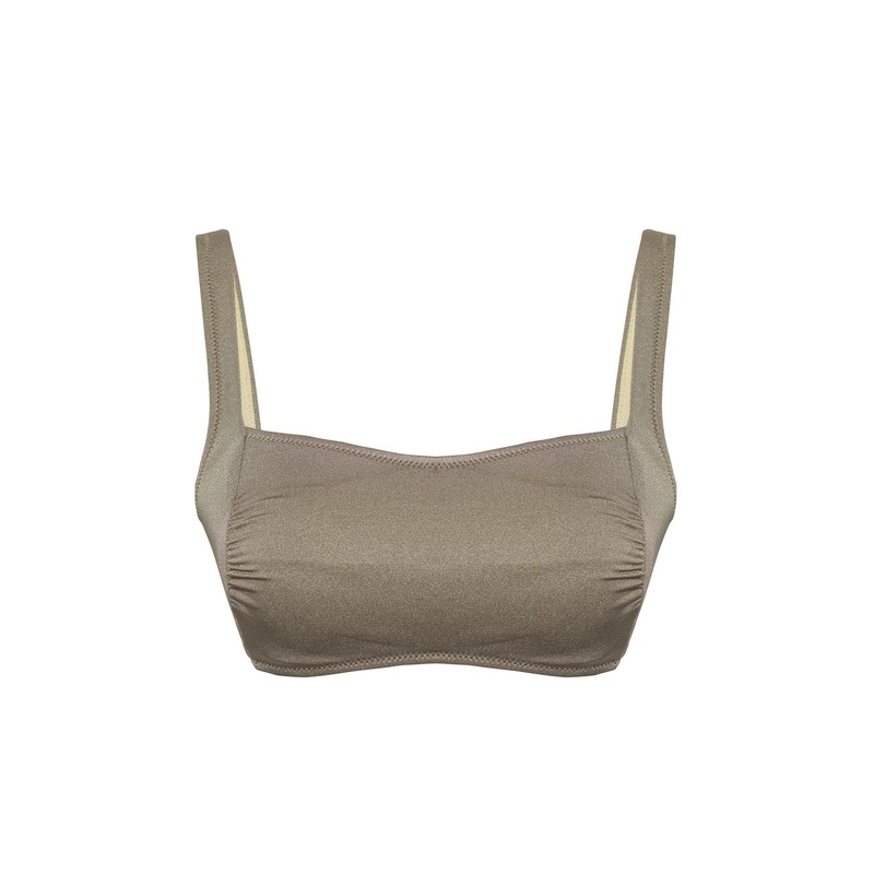 Women's Khaki Plain Removable Cup Bikini Top