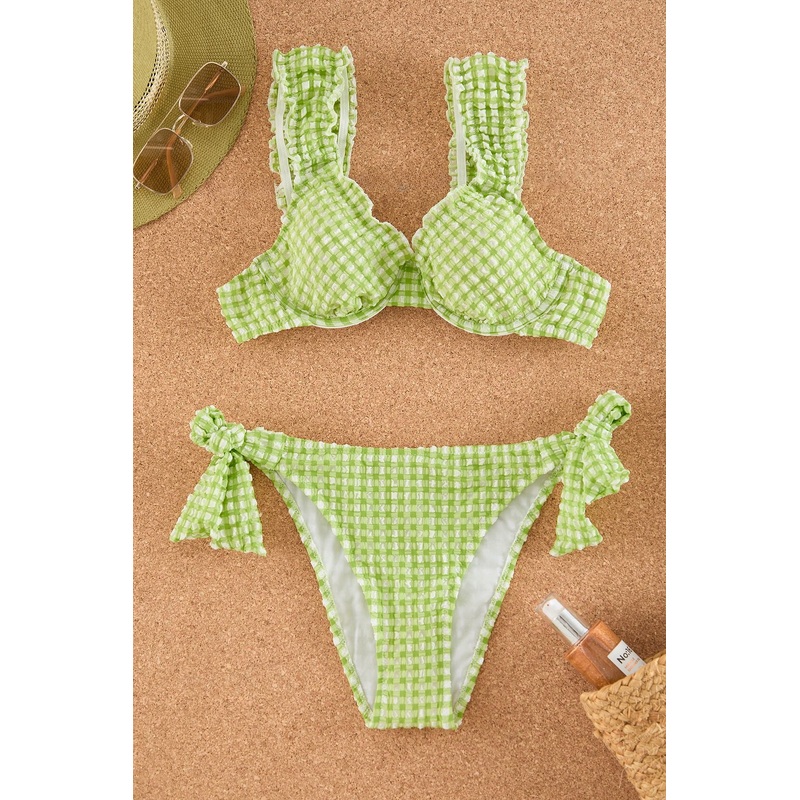 Women's Multi-Colored Plaid Removable Cup Bikini Set