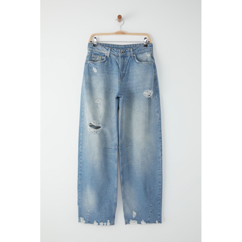 Women's Navy Blue Straight Skater Normal Waist Jeans