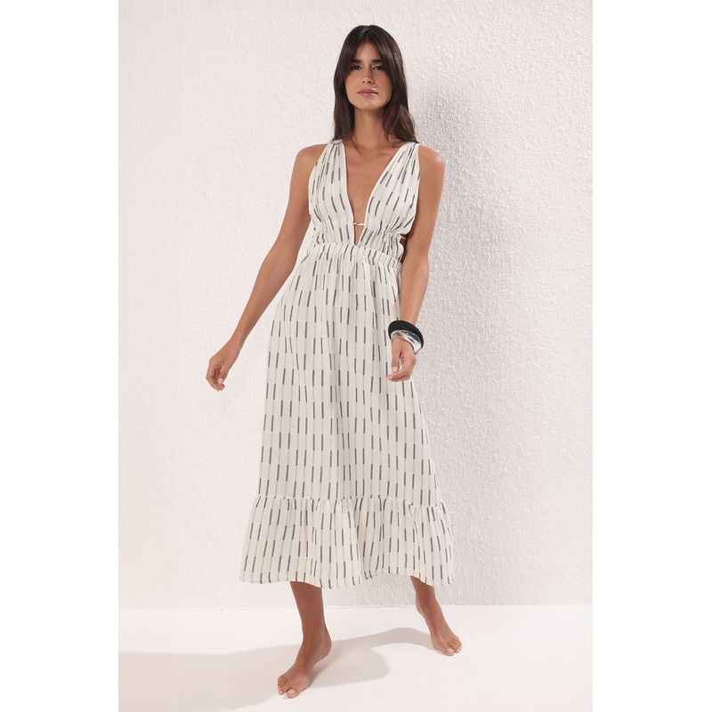 Women's Striped Maxi Sleeveless Beachwear Oversized Dress