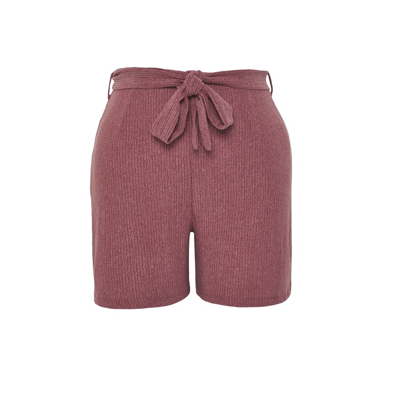 Curve Women's Burgundy Straight High Waist Plus Size Shorts & Bermudas