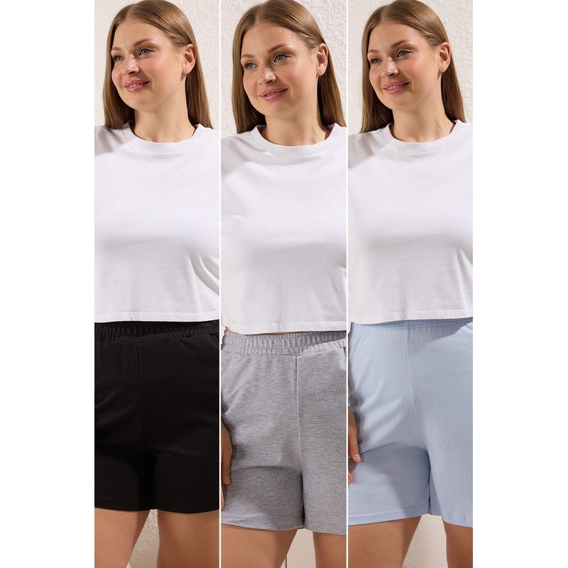 Curve Women's Grey Straight High Waist Plus Size Shorts & Bermudas
