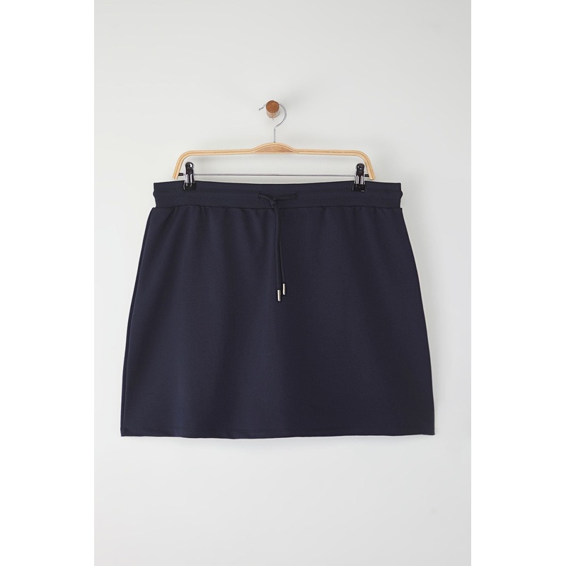 Curve Women's Navy Blue Straight High Waist Plus Size Shorts & Bermudas