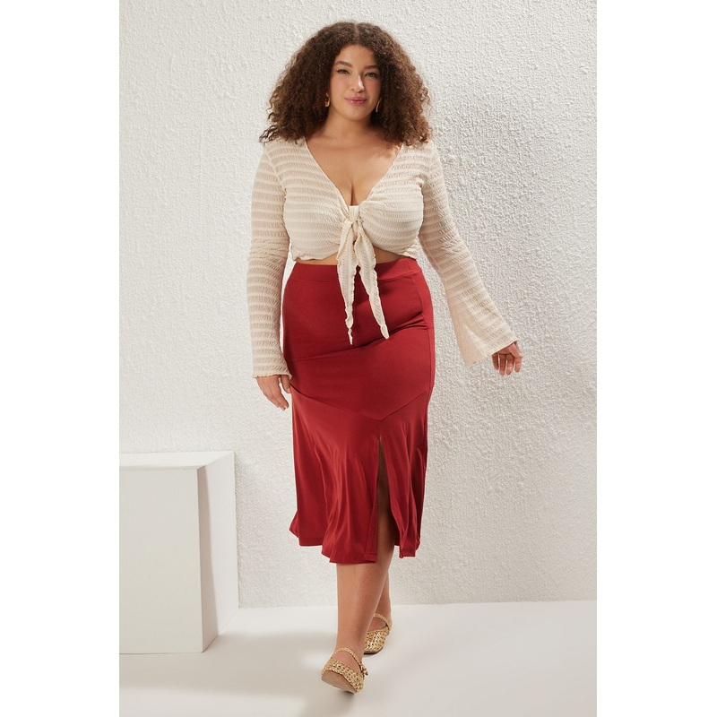 Curve Women's Plain Midi A-Line Plus Size Skirt