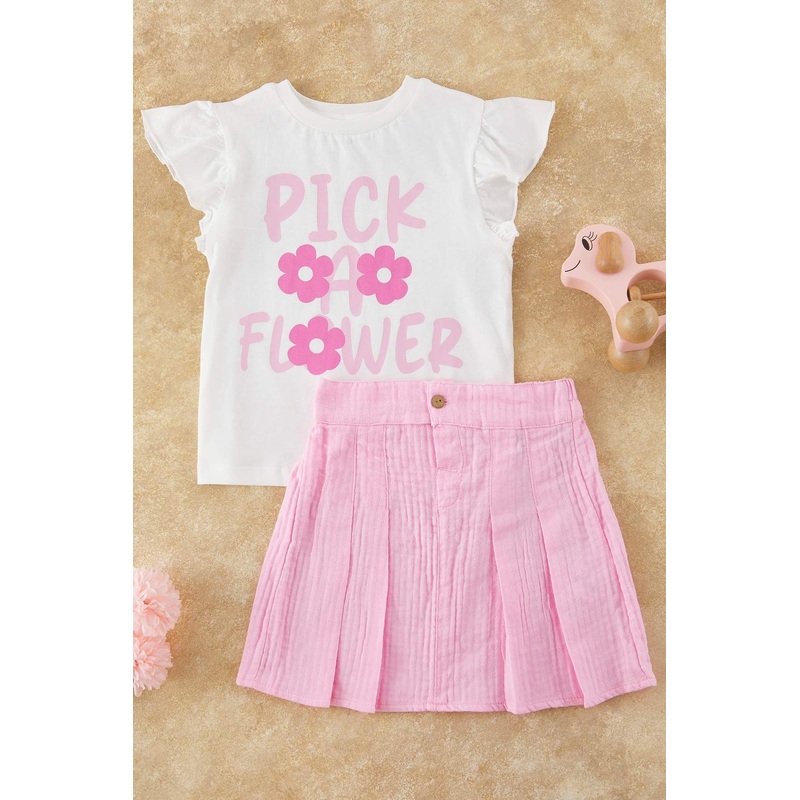 kds Girls Ecru Flowering Short Casual/daily Regular Two Piece Sets
