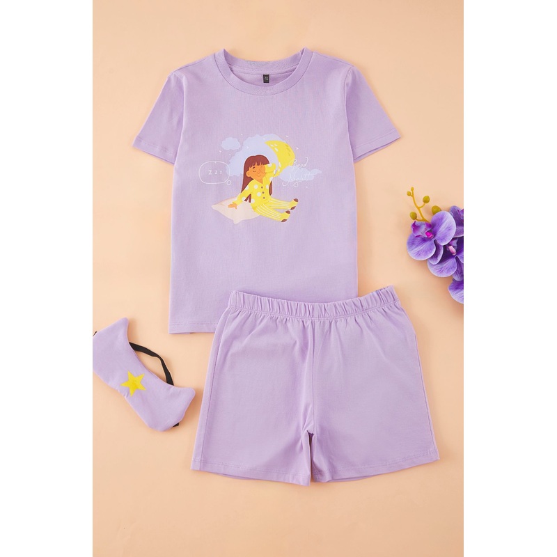 kds Girls Purple Printed Short Casual/daily Regular Pajama Set