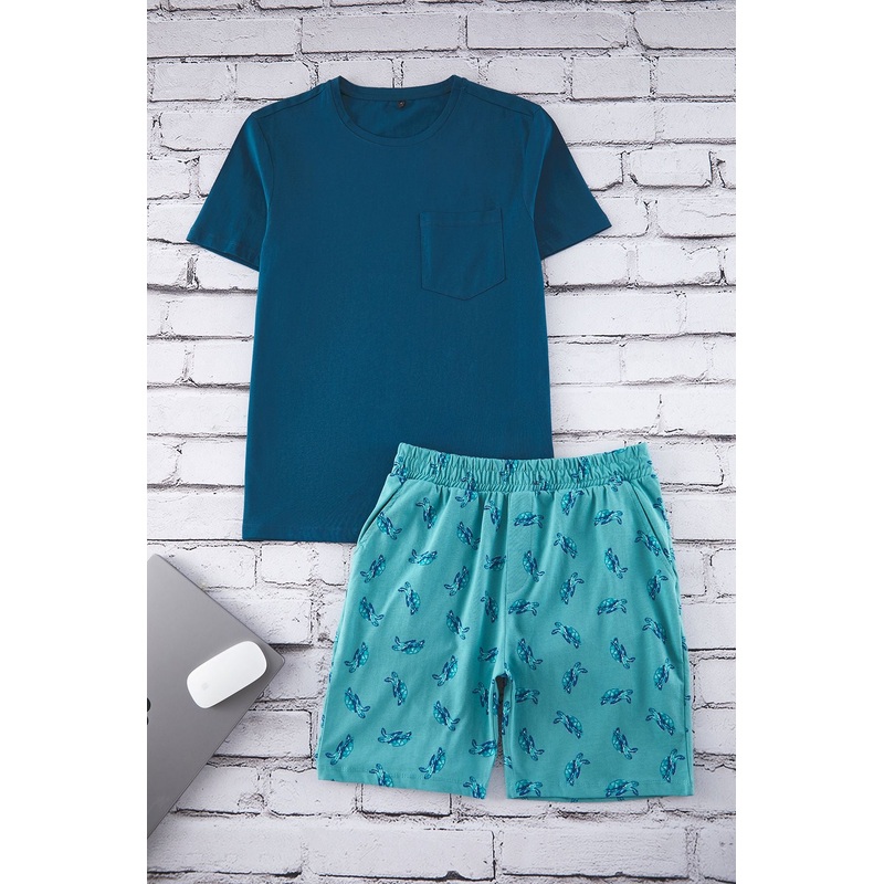 Man Men's Green Animals Short Homewear Slim Pajama Set