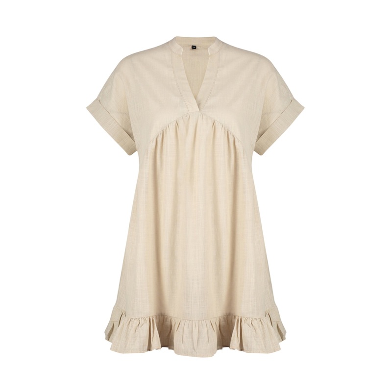 Women's Beige Plain Mini Short Beachwear Relaxed Dress