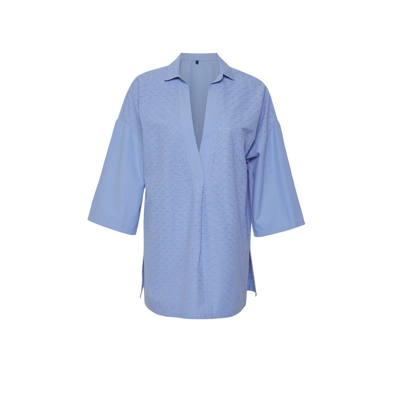 Women's Blue Straight Mini Long Beachwear Fitted Dress