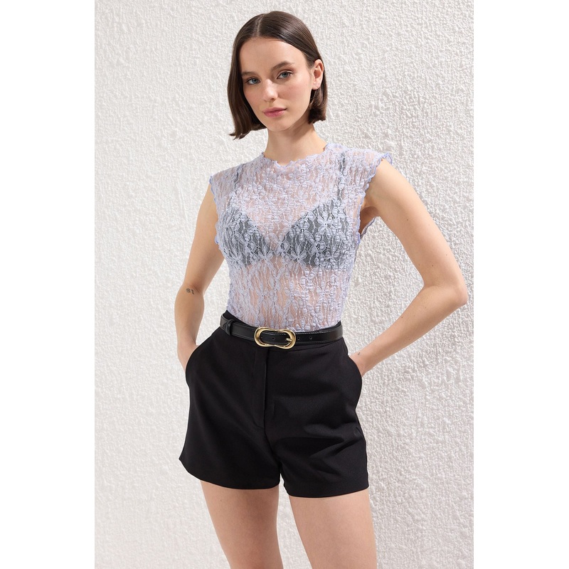 Women's Blue Straight Short Slim Blouse