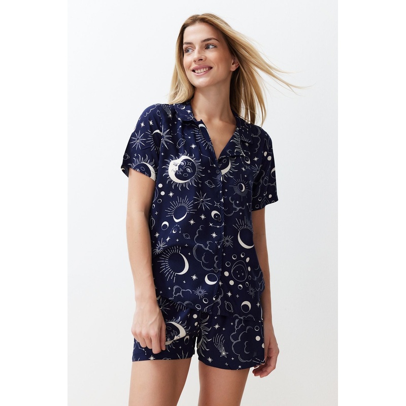 Women's Dark Blue Galaxie Short Lounge Regular Fit Pajama Sets