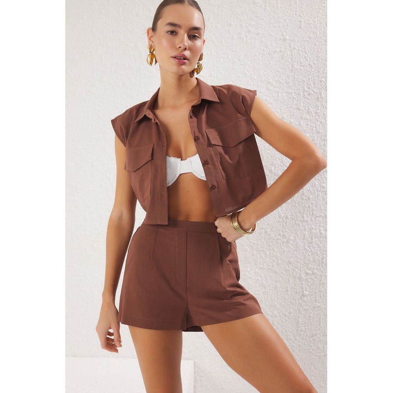 Women's Straight Sleeveless Beachwear Fitted Two Piece Sets