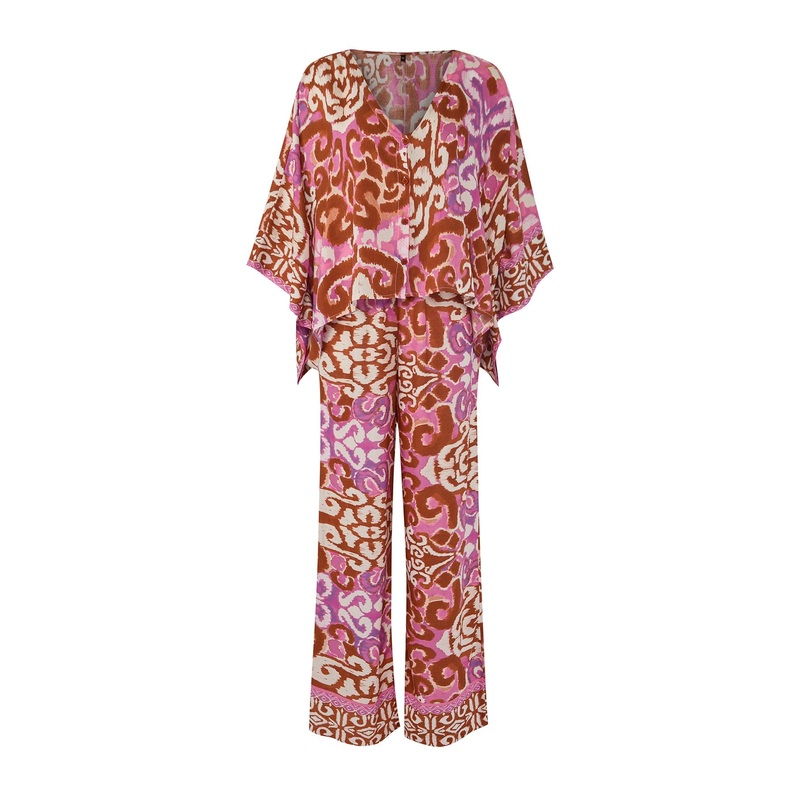 Women's Very Colorful Ethnic Three Quarter Sleeve Beachwear Regular Top - Bottom Team