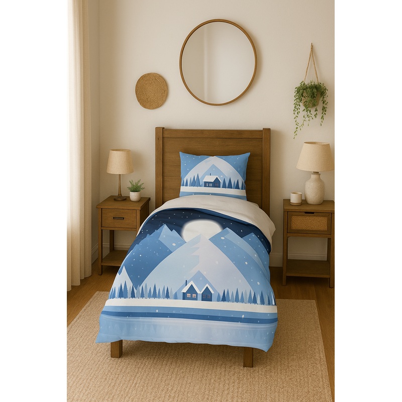 3D Digital Print Micro Satin Single Duvet Cover Set Snow | Bedding Set, Bedroom Decor