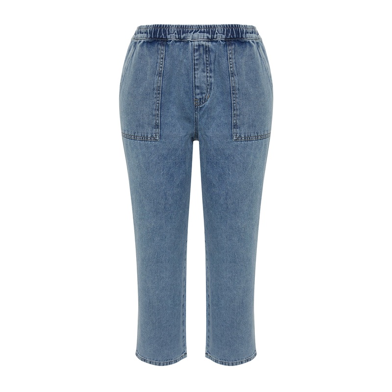 Curve Women's Blau Unifarben High Waist Plus Size Jeans