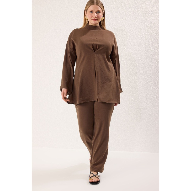 Modest Women's Grey Straight Long Casual/daily Regular Hijab Top - Bottom Set