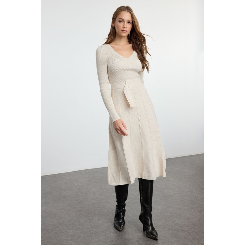 Women's Beige Straight Midi Long Casual/daily Regular Dress