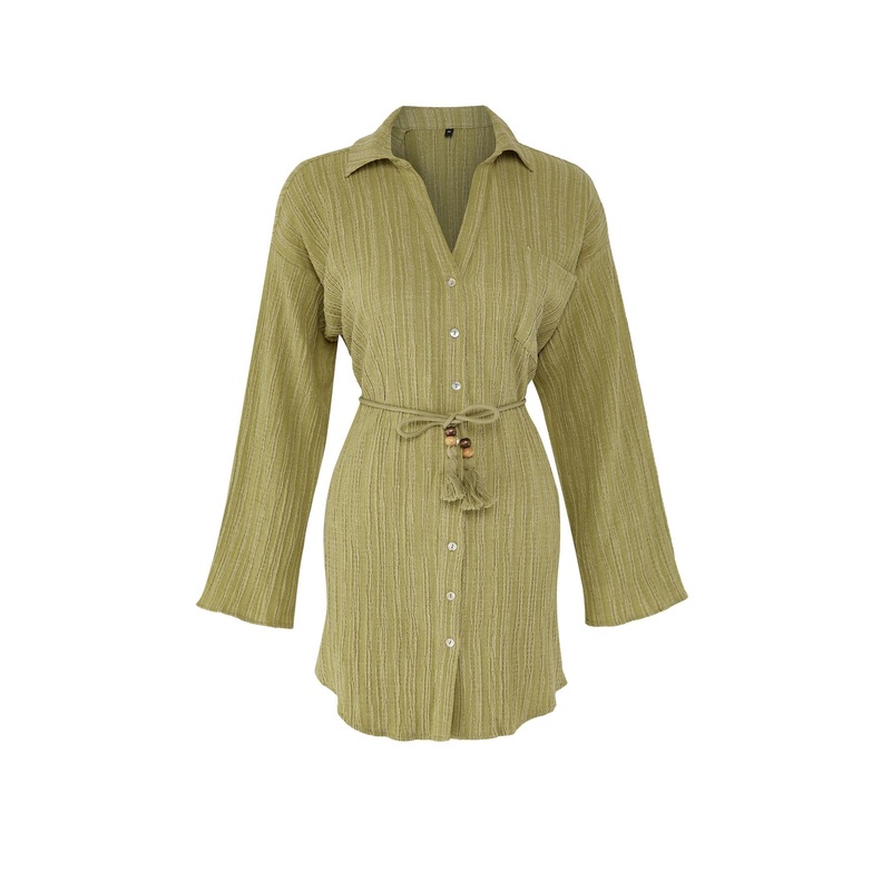 Women's Khaki Plain Mini Short Beachwear Regular Dress