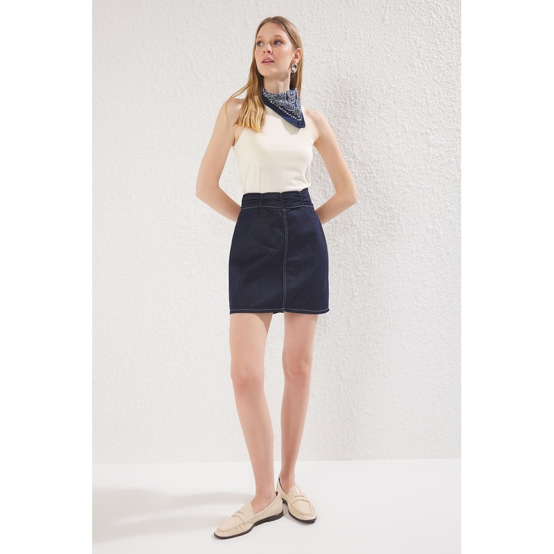 Women's Navy Blue Plain Mini A-Line A-Line Skirt