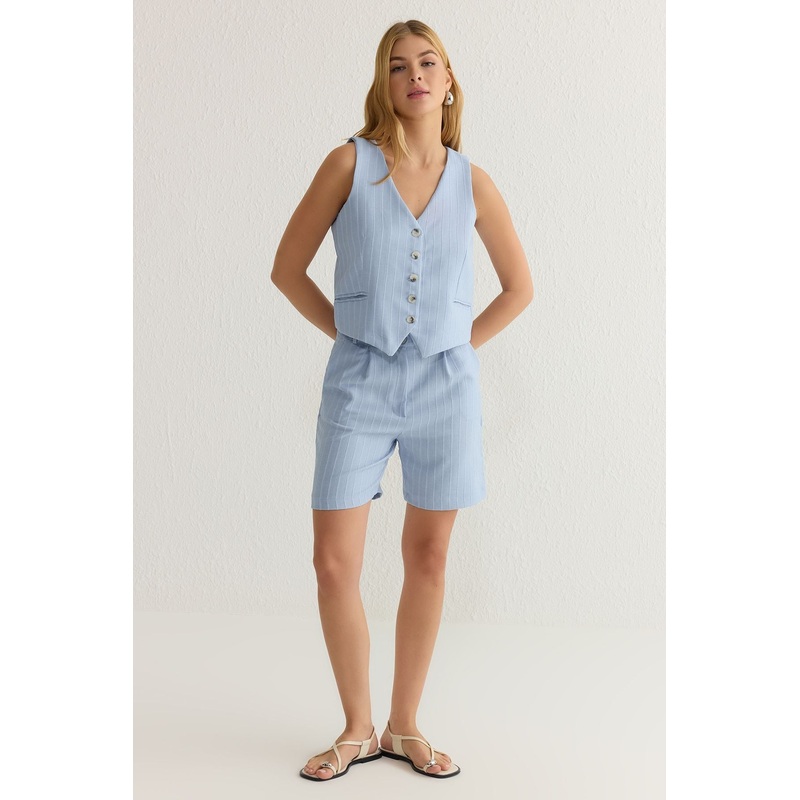 Women's Navy Blue Plain Sleeveless Business Regular Two Piece Sets