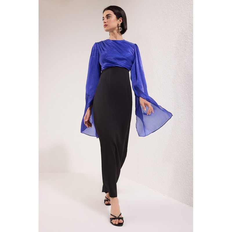 Women's Navy Blue Straight Maxi Long Stylish/night Fitted Modest Evening Dresses