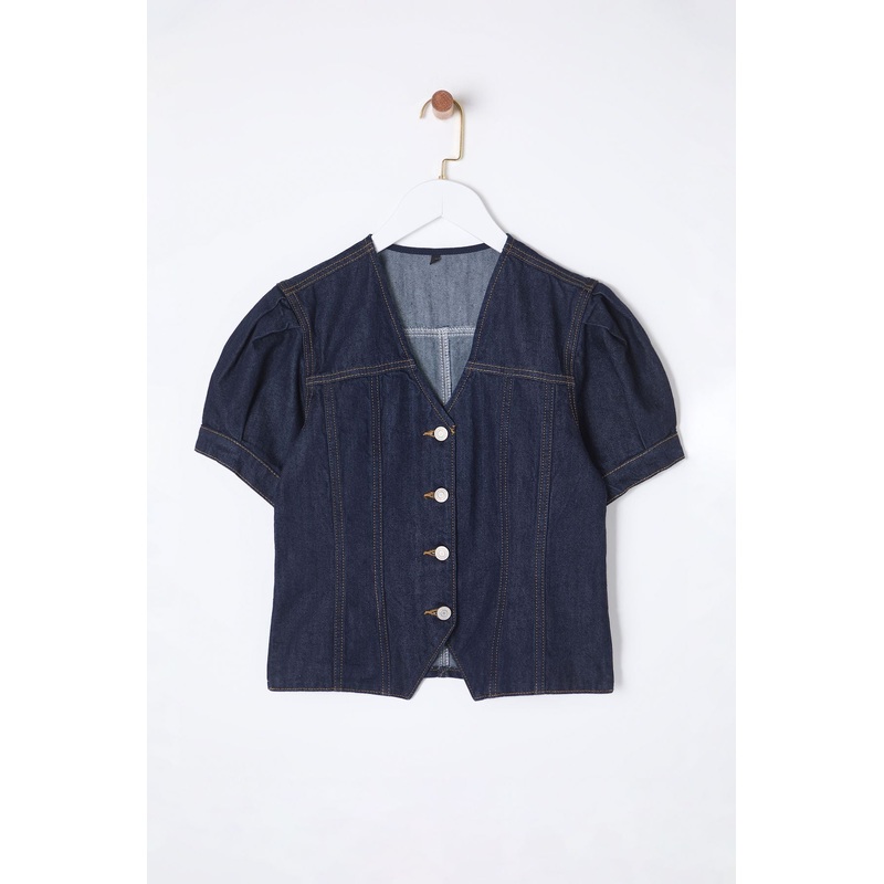 Women's Navy Blue Straight Short Regular Blouse