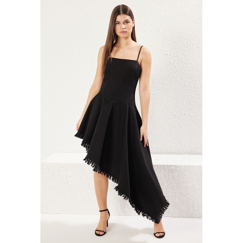 Women's Plain Midi Spaghetti Strap Casual Fitted Dress