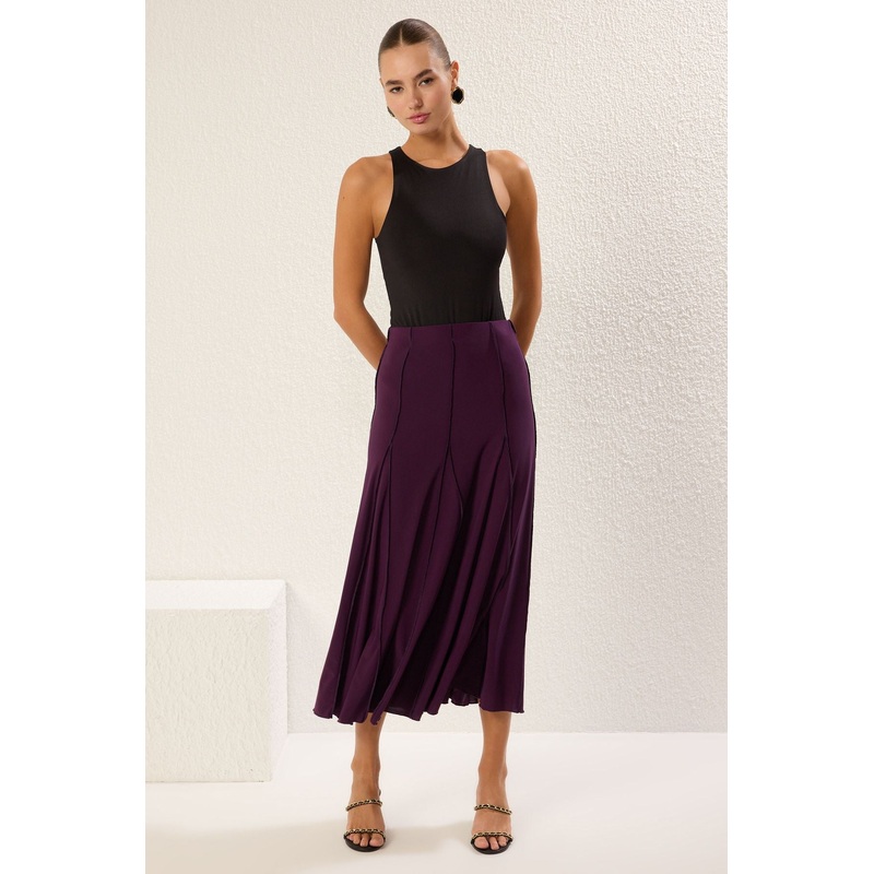 Women's Purple Plain Maxi A-Line Skirt
