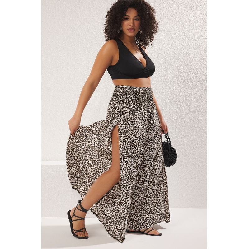 Curve Women's Geblmt Wide Leg High Waist Plus Size Pants