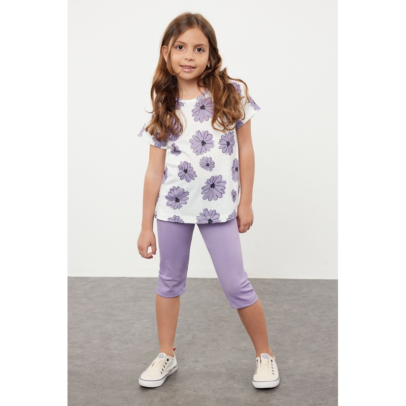 kds Girls Lila Print Short Casual Regular Fit Two-Piece Set