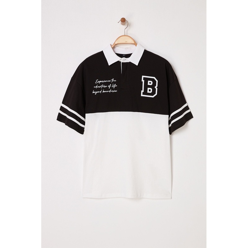 Man Men's Slogan Short Oversized Polo Neck T-Shirt