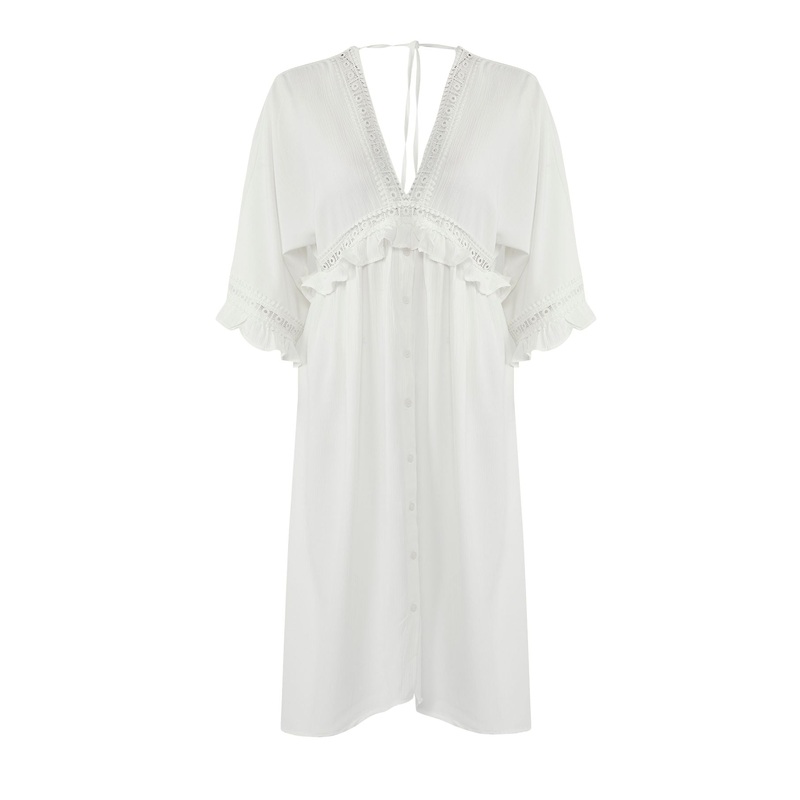 Women's Ecru Straight Maxi Hanging Beachwear Fitted Dress