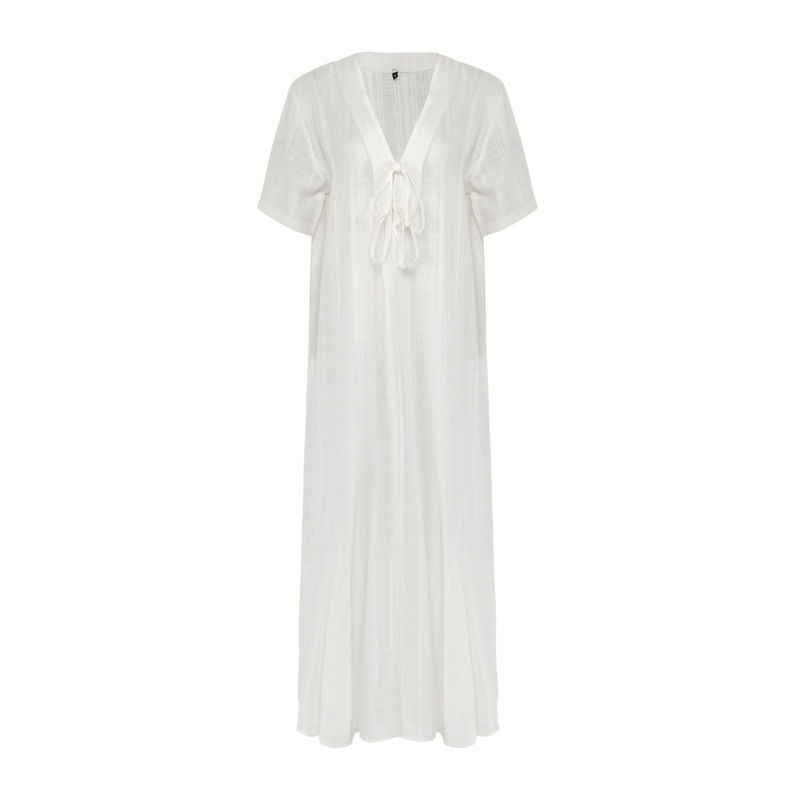 Women's Ecru Straight Maxi Short Beachwear Relaxed Dress