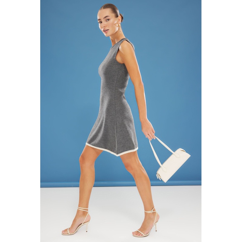 Women's Gray Plain Mini Sleeveless Casual Slim Dress