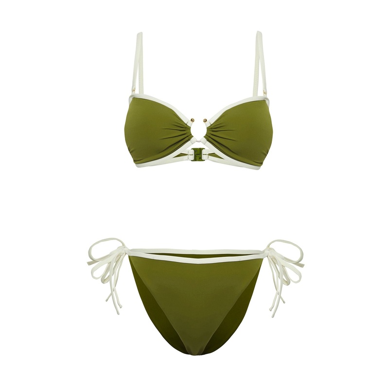 Women's Khaki Plain Removable Cup Bikini Set